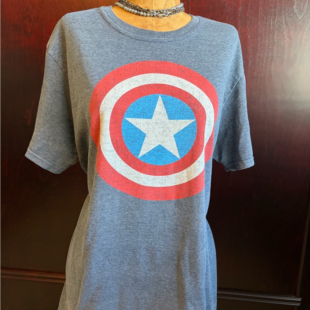 Marvel, Blue, Captain America Logo, Tee, Size Lg